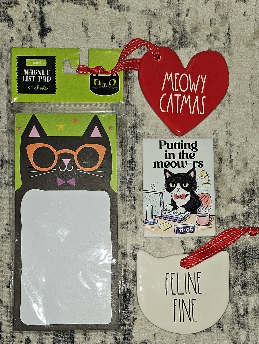 Cat Bundle Themed Magnetic List Pad + Holiday Cat Ornaments